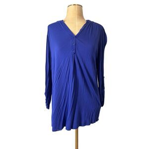 Cable & Gauge Womens V-Neck Roll Tab Long Sleeve Tunic Top Royal Blue Size Large